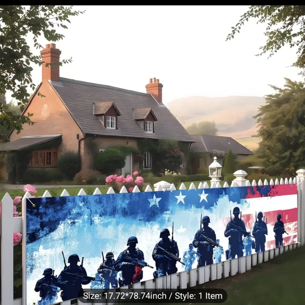 Patriotic Wall Banner with Soldiers in Blue and Red
